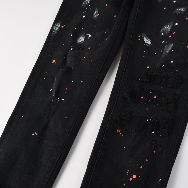 Purple brand Jeans High-quality pure cotton streetwear trousers Splashed ink