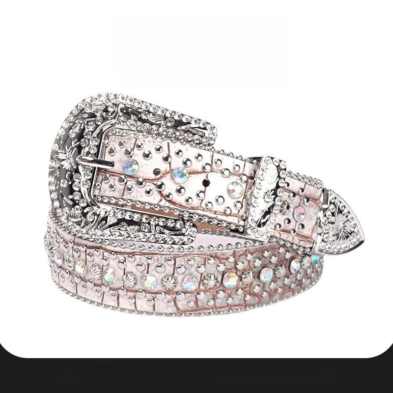 Hip-hop punk rhinestone belt crocodile pattern gradient color