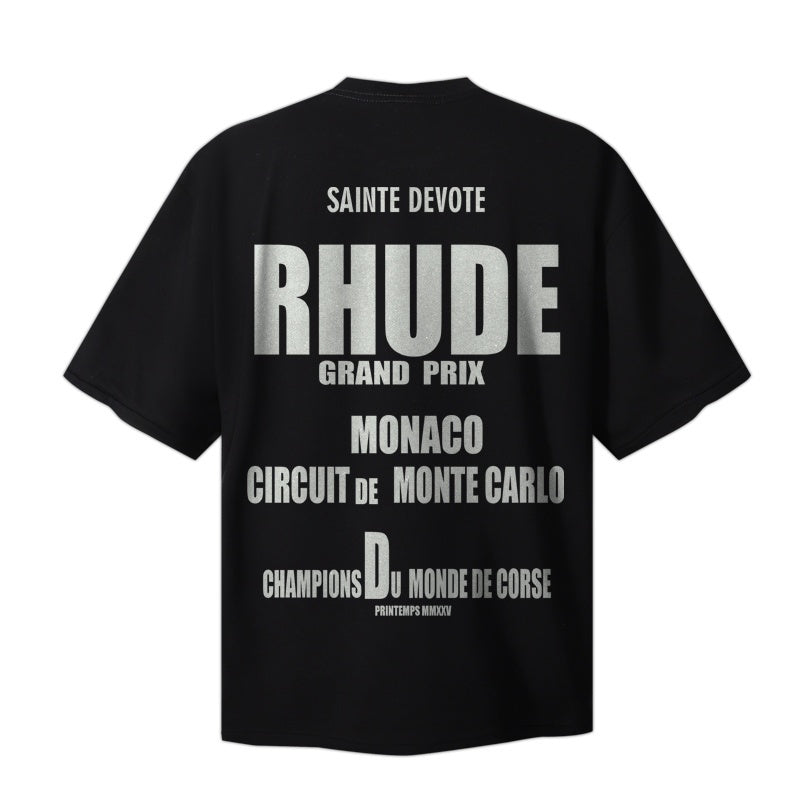RHUDE T Shirts Monaco Grand Prix Dual Side Print