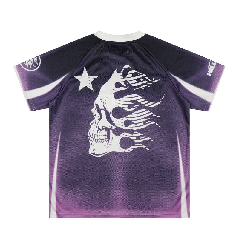 Vintage-style American T-shirt Flaming Skeleton Back Panel Sportswear Artwork