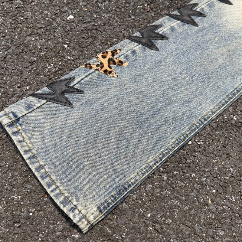 Lightning Pattern Jeans High-quality high-street pure cotton trousers