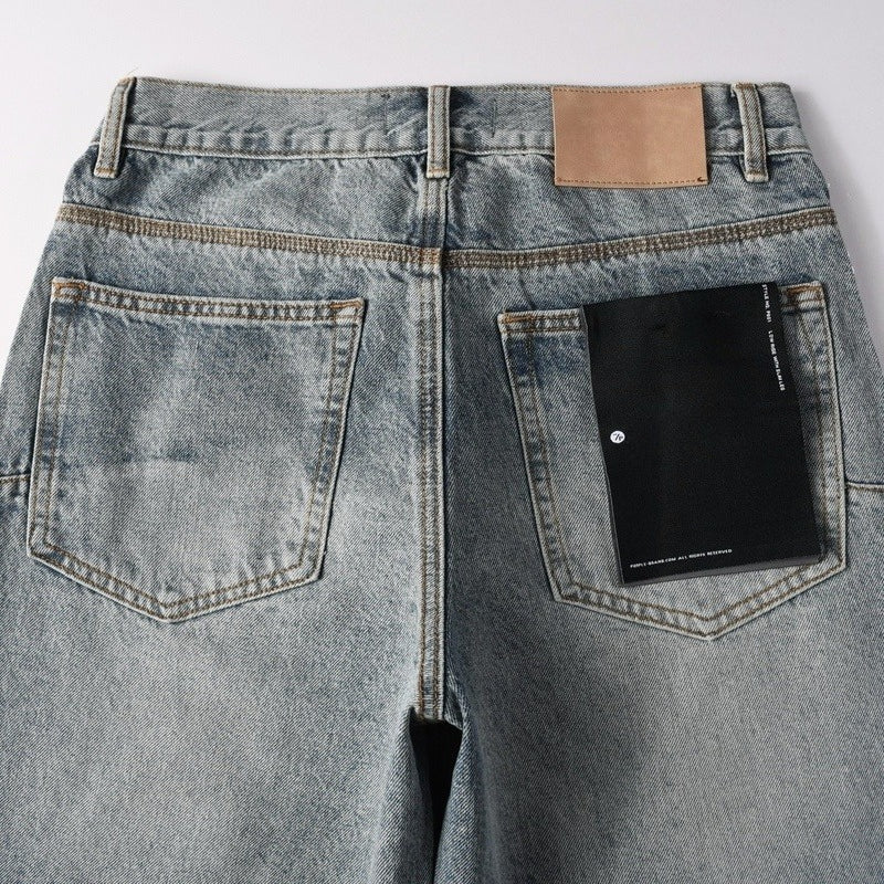 Purple brand Jeans High-quality pure cotton streetwear trousers Oil-finish loose straight-leg trousers
