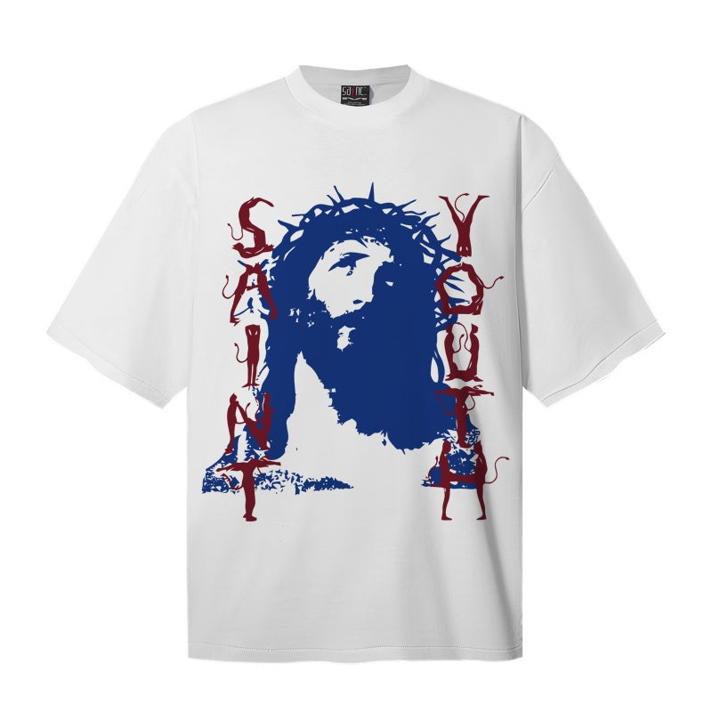 Saint Michael T Shirts Grunge Texture Two-Tone Religious Graphic SAINT YOUTH Front Chest Print
