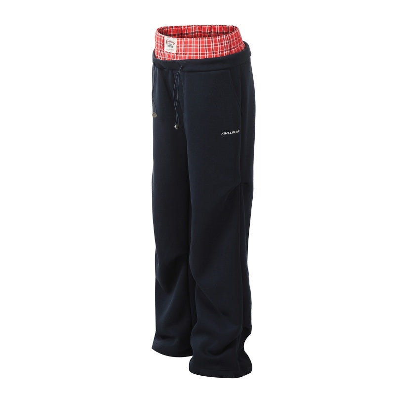 American-style streetwear harem pants Gray black dual-tone wide leg sweatpants plus fleece