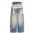 American-style streetwear harem pants Studded Belt Patch Gradient Wide Denim