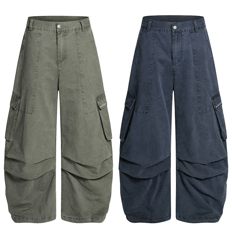American-style streetwear harem pants Ruched Knee Multi-Pocket Cargo
