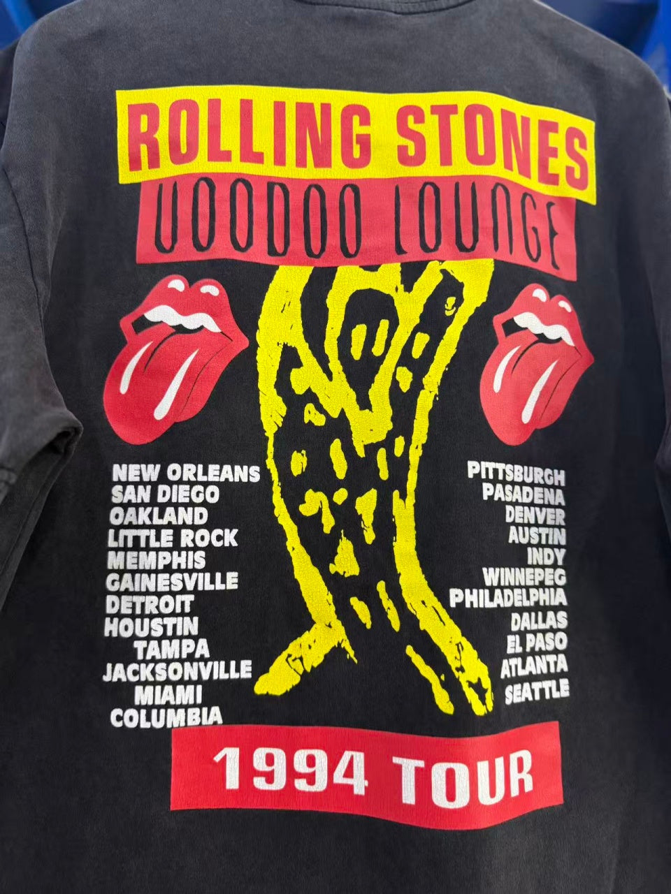 Vintage style washed summer wear T shirt Big red tongue