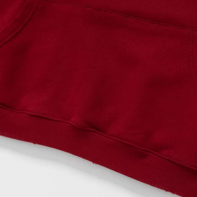 ERD Hoodie Burgundy Pigment Washed Oversized Pullover Chest Mini Emblem Circular Collage Portrait Back Print Allover Sleeve Graphics