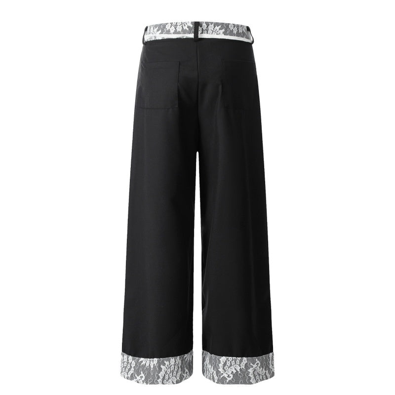 American-style streetwear harem pants Lace Trim Cuff Wide Leg Trousers