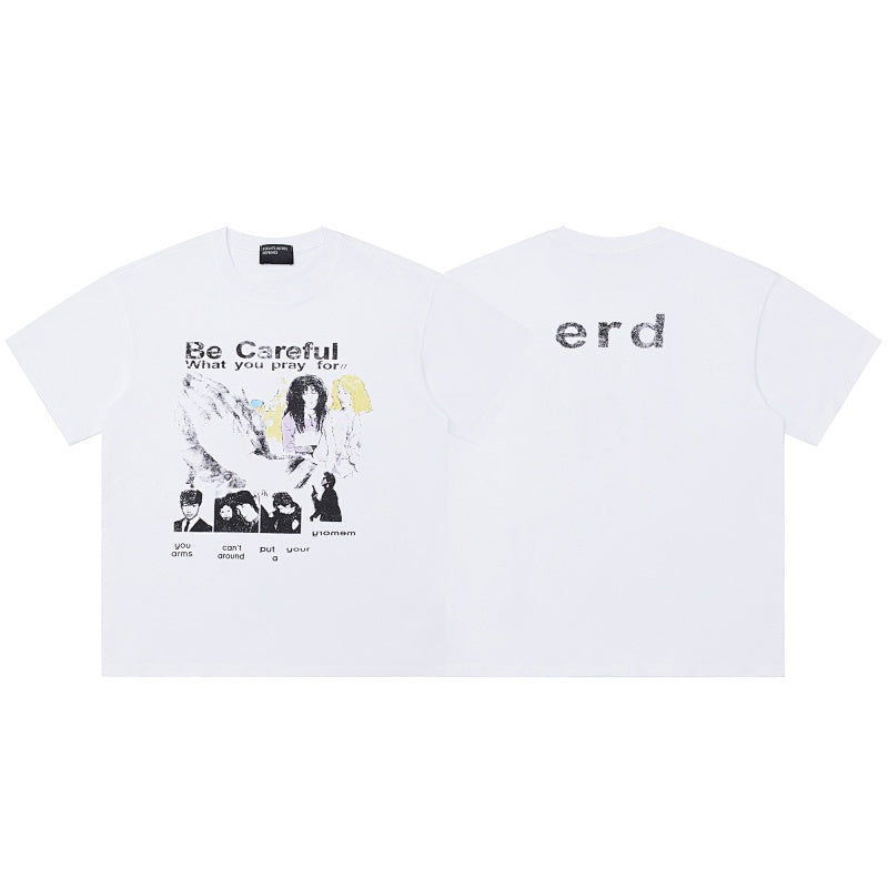 ERD T Shirts Two-Sided Vintage Photo Print Contrast Casual Tee