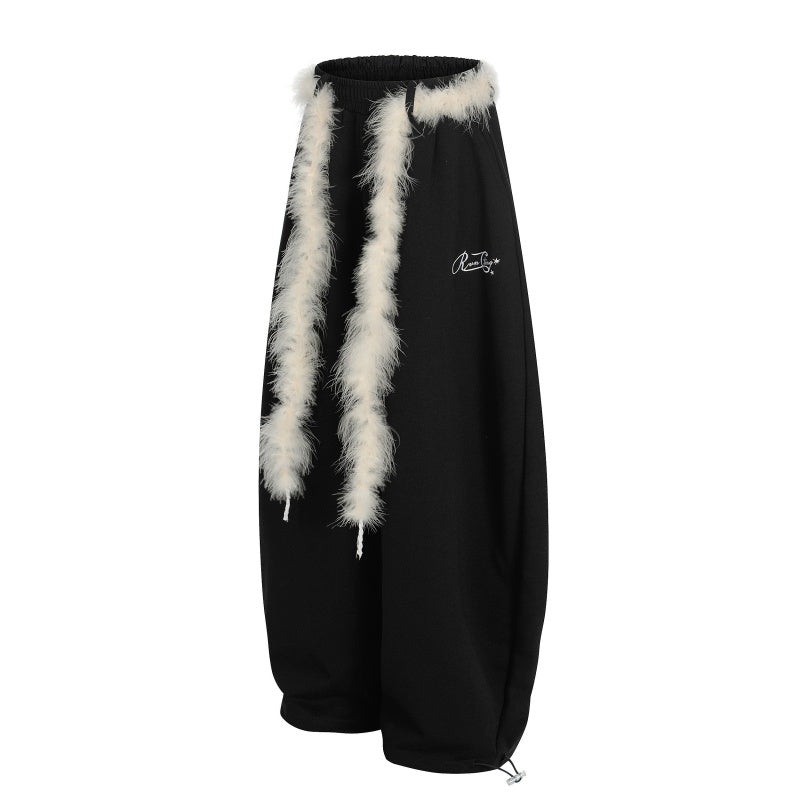 American-style streetwear harem pants Plush Edge Decor Wide Cut Streetwear