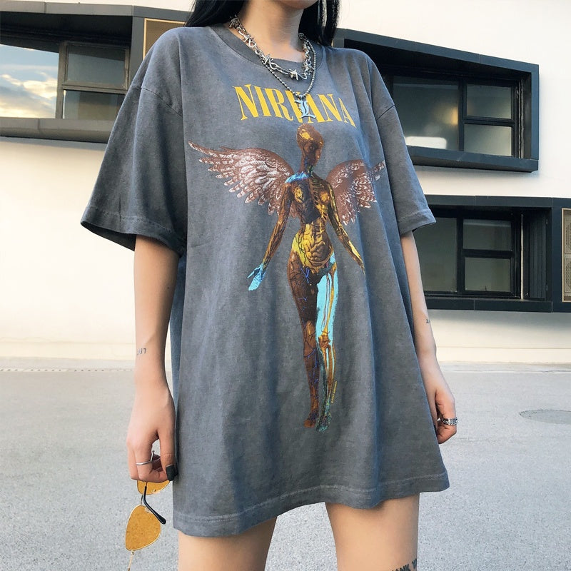 Mens T-shirt Vintage American-style Nirvana Angel Rock