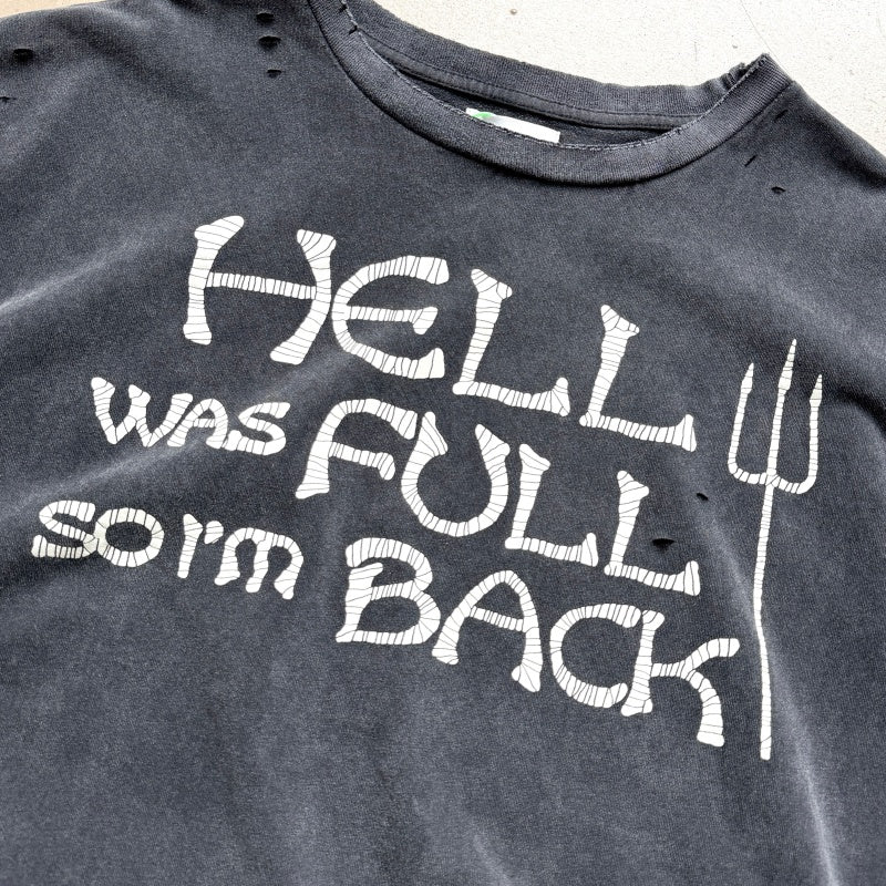 Unisex Vintage T Shirts CHOOOSELF 26SS "HELL WAS FULL SO I'M BACK" Limited Edition – Heavyweight, Washed, Distressed, and Destroyed Streetwear T-Shirt (Boxy/Cropped Punk Style)