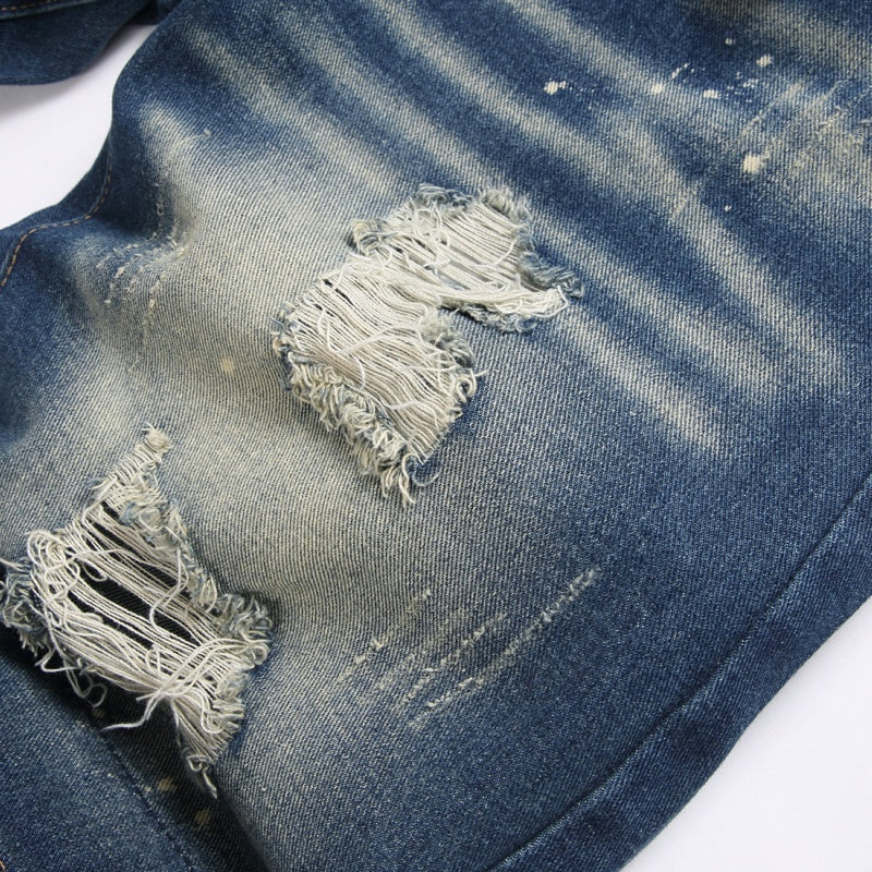 Denim shorts High-quality trendy Distressed with holes casual pure cotton Non-stretch plus-size men's clothing