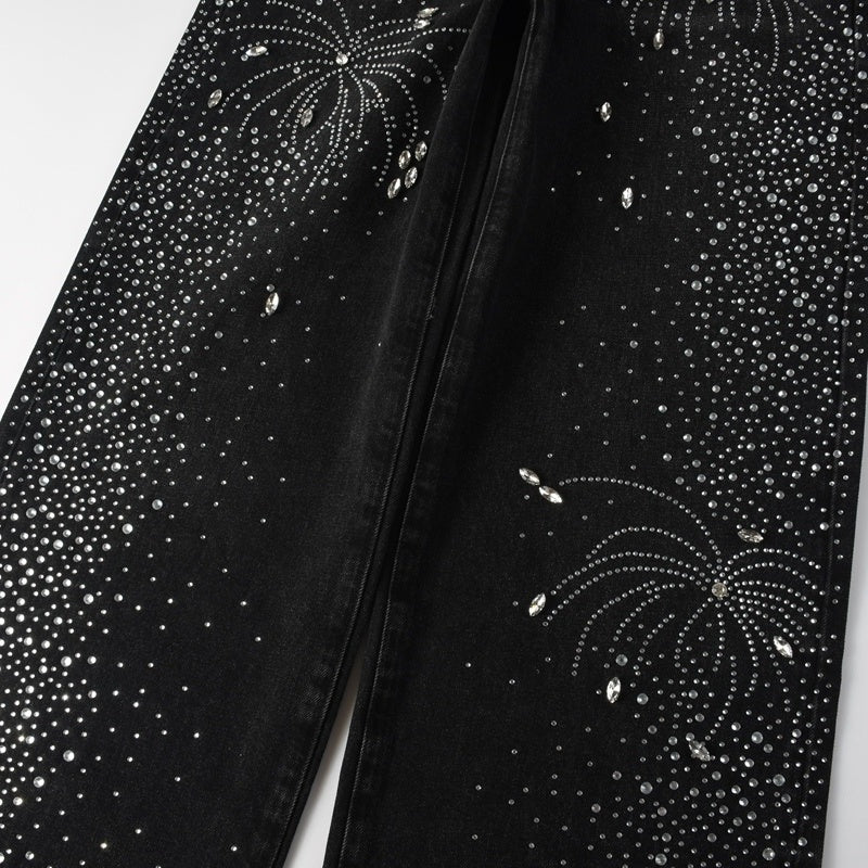 Purple brand Jeans High-quality pure cotton streetwear trousers Rhinestone-embellished loose straight-leg trousers