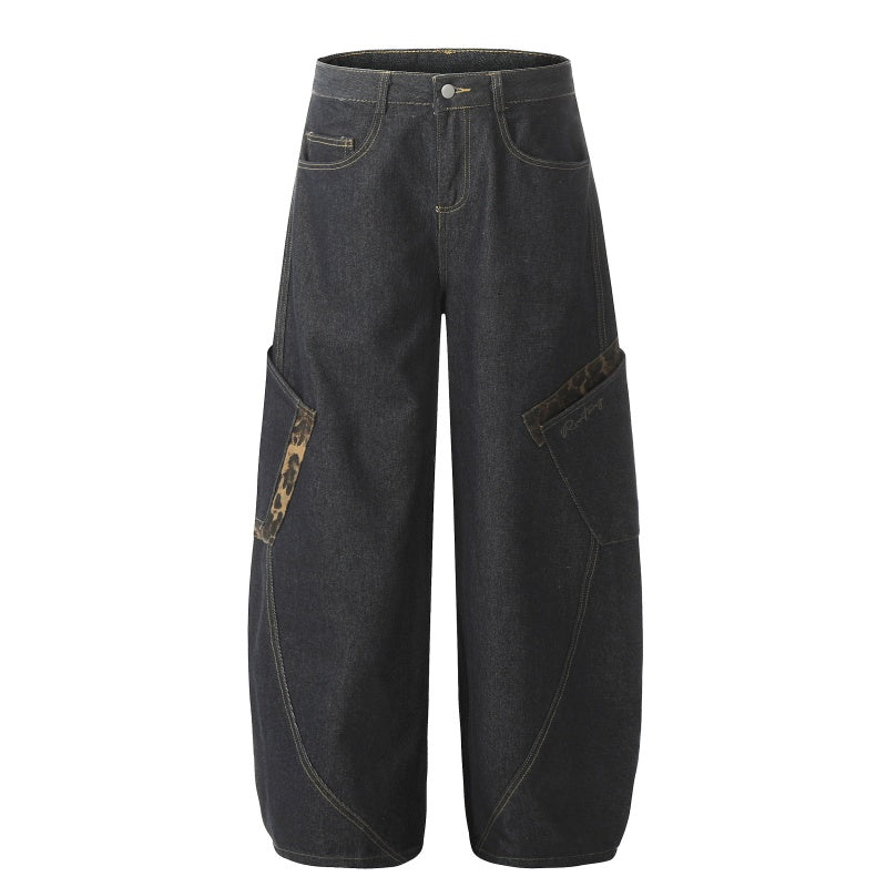 American-style streetwear harem pants Irregular Stitching Curved Leg Baggy Jeans