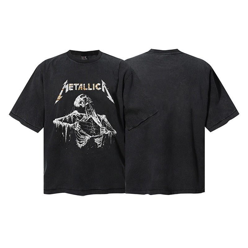 Saint Michael T Shirts Vintage Washed Black Melting Skeleton Thrash Metal Band Front Print