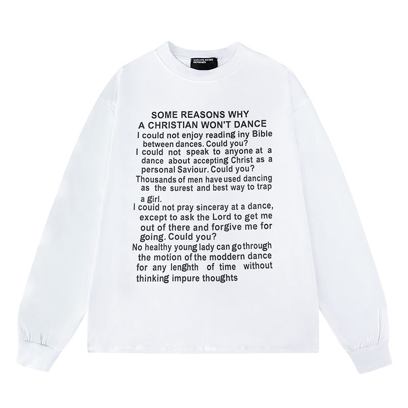 ERD Long sleeved shirt  Streetwear Long Sleeve Tee Two-Tone Script & Outline Cross Print