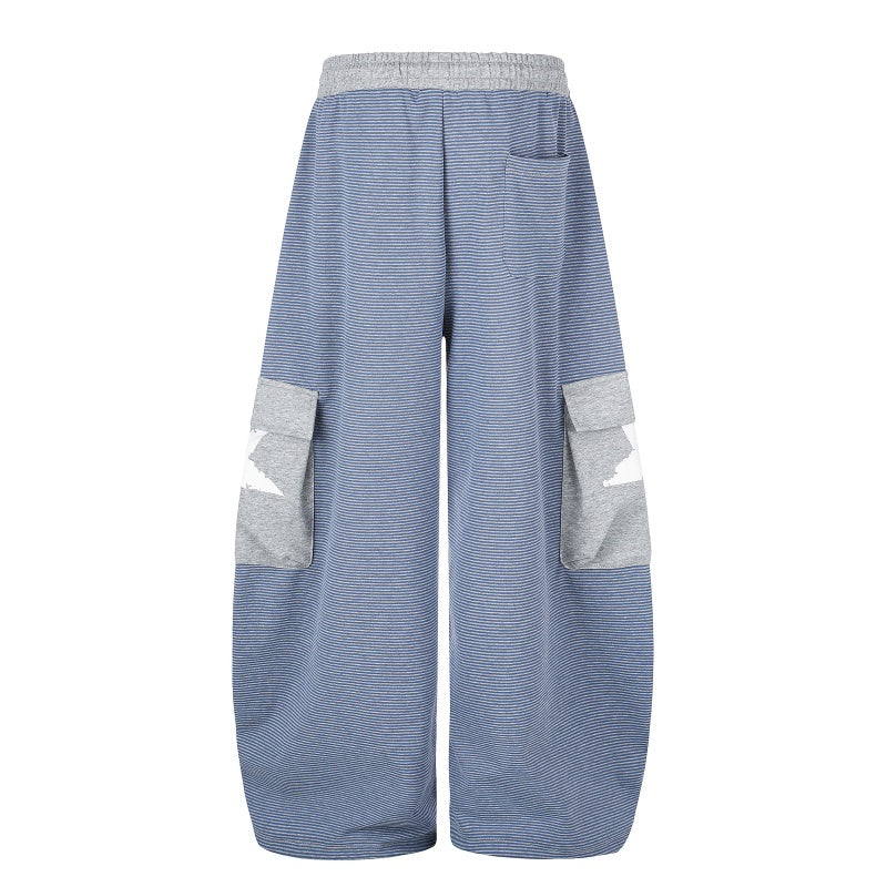 American-style streetwear harem pants Striped Contrast Pocket Baggy Cargo Bottoms