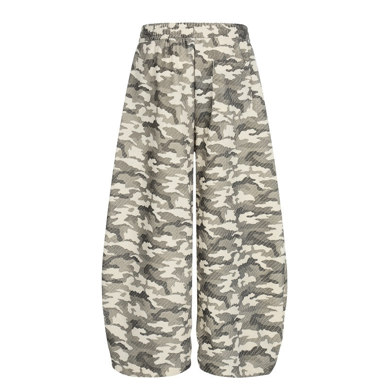 American-style streetwear harem pants Textured Camo Number Patch Baggy Pants