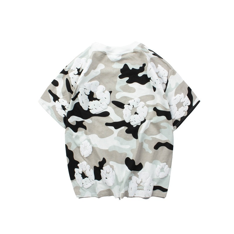 Denim Tears T Shirts Y2K Camouflage Cotton Wreath Floral Puff Printed Oversized Streetwear Tee