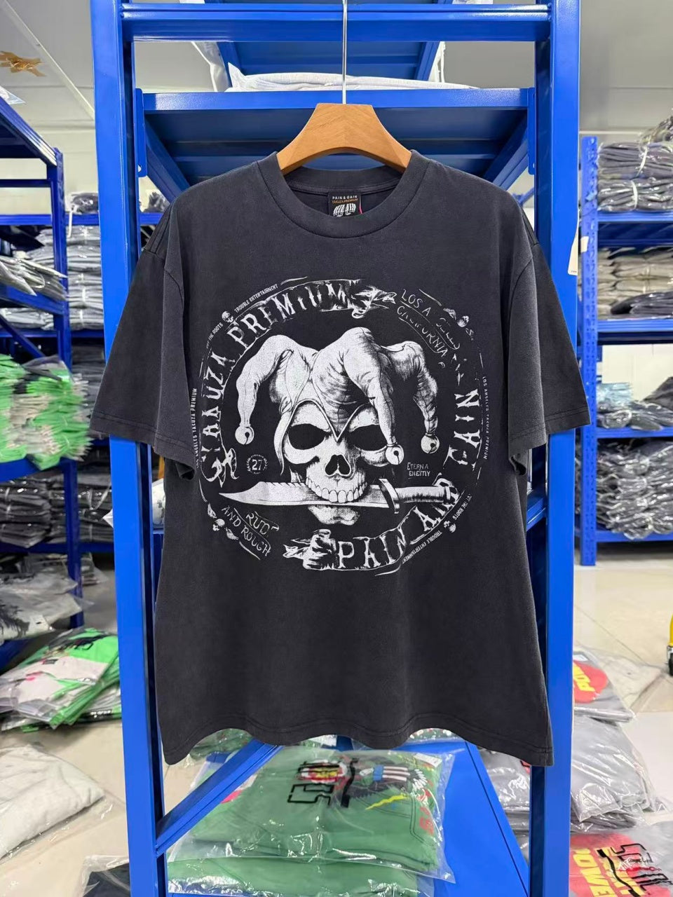 Vintage style washed summer wear T shirt Skull Clown