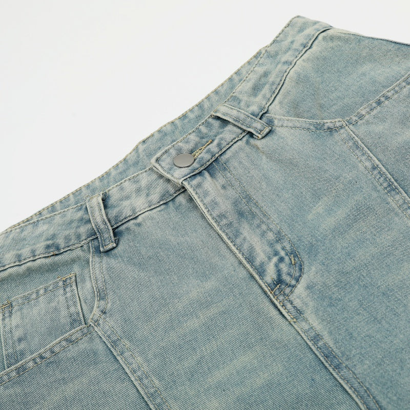American-style streetwear harem pants Curved Seam Wide Leg Denim