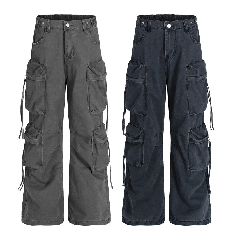 American-style streetwear harem pants Strap Detail Utility Baggy Slacks