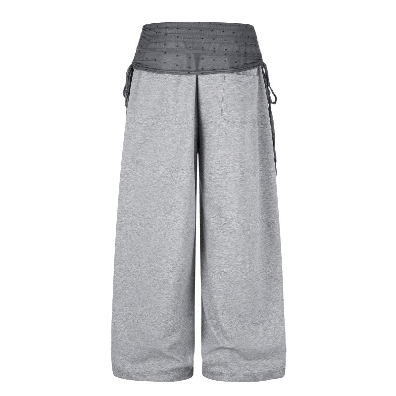 American-style streetwear harem pants Cute Dog Print Braided Tie Wide Sweat Bottoms