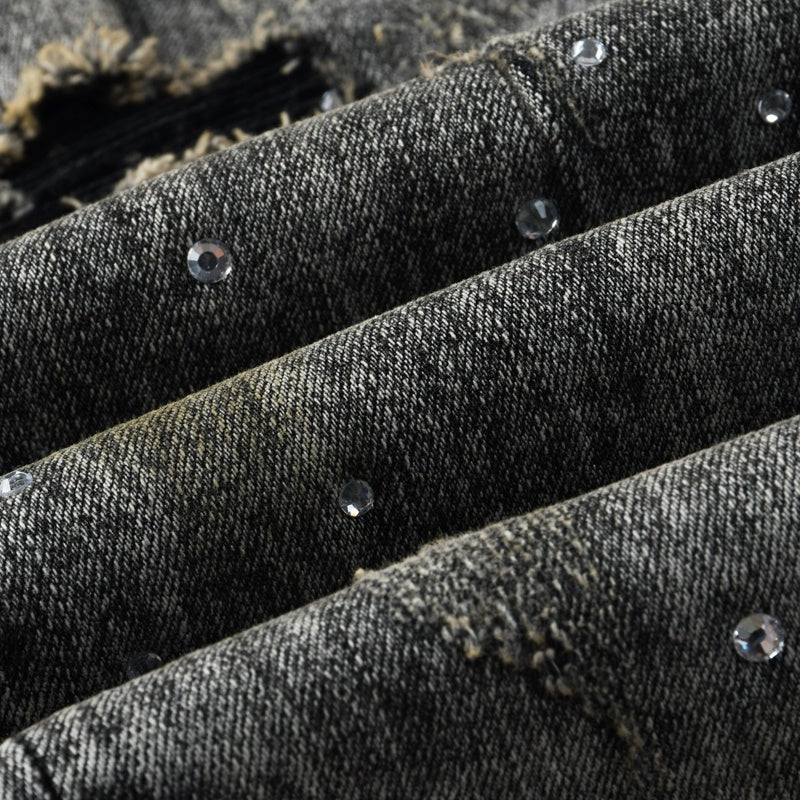 Purple brand Jeans High-quality pure cotton streetwear trousers Rhinestone