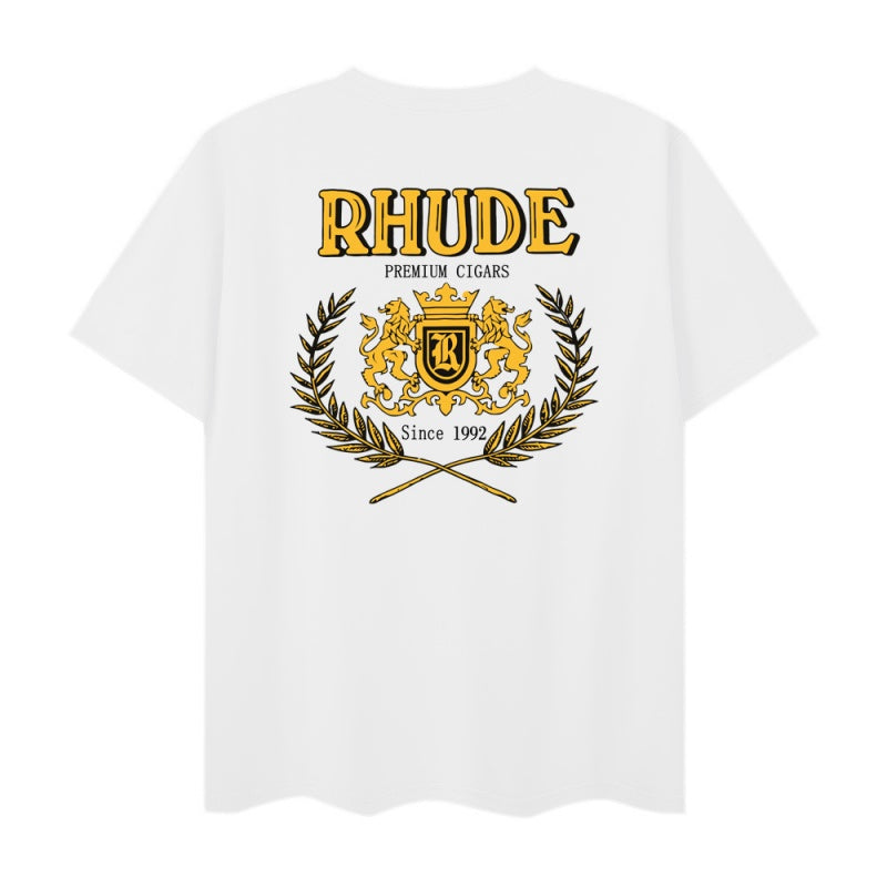 RHUDE T Shirts Crossed Sides Wreath Logo Print