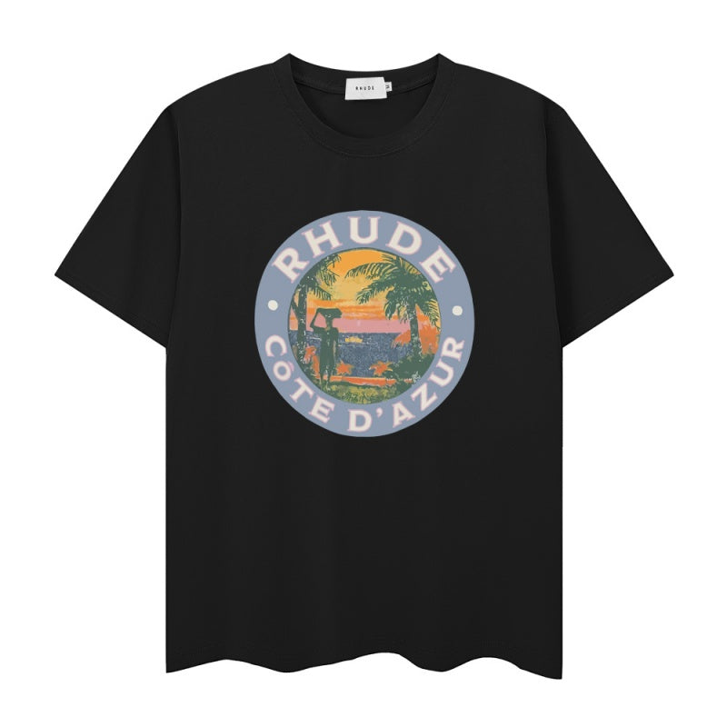 RHUDE T Shirts Faded Tropical Circle Print