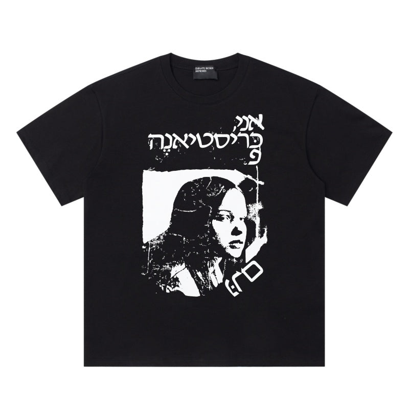 ERD T Shirts High Contrast Mono Figure & Back Letter Street Casual Tee