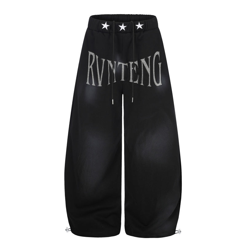American-style streetwear harem pants Vintage Smoke Dyed Star Waistband Oversized Trousers