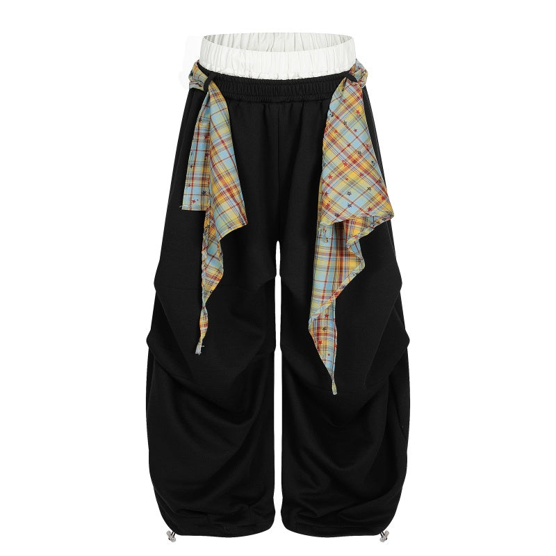 American-style streetwear harem pants Contrast Plaid Bow Streetwear Slacks