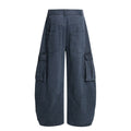 American-style streetwear harem pants Ruched Knee Multi-Pocket Cargo