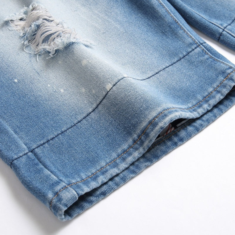 Denim shorts High-quality trendy Distressed with holes casual pure cotton Non-stretch plus-size men's clothing