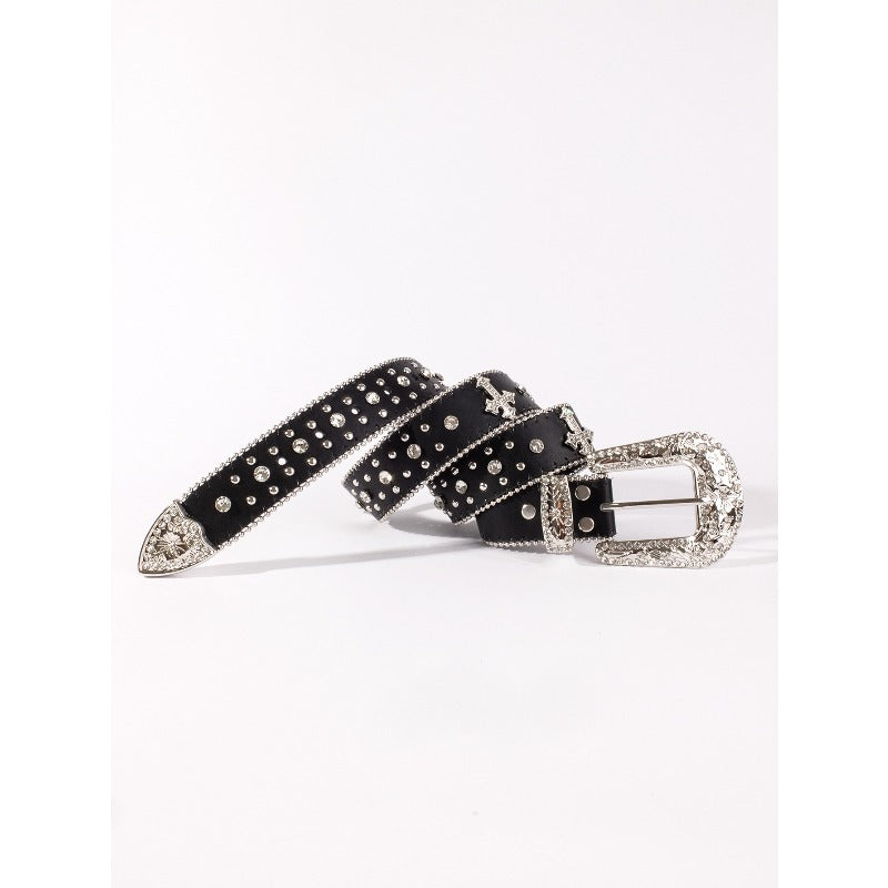 Hip-hop punk rhinestone belt cross alloy