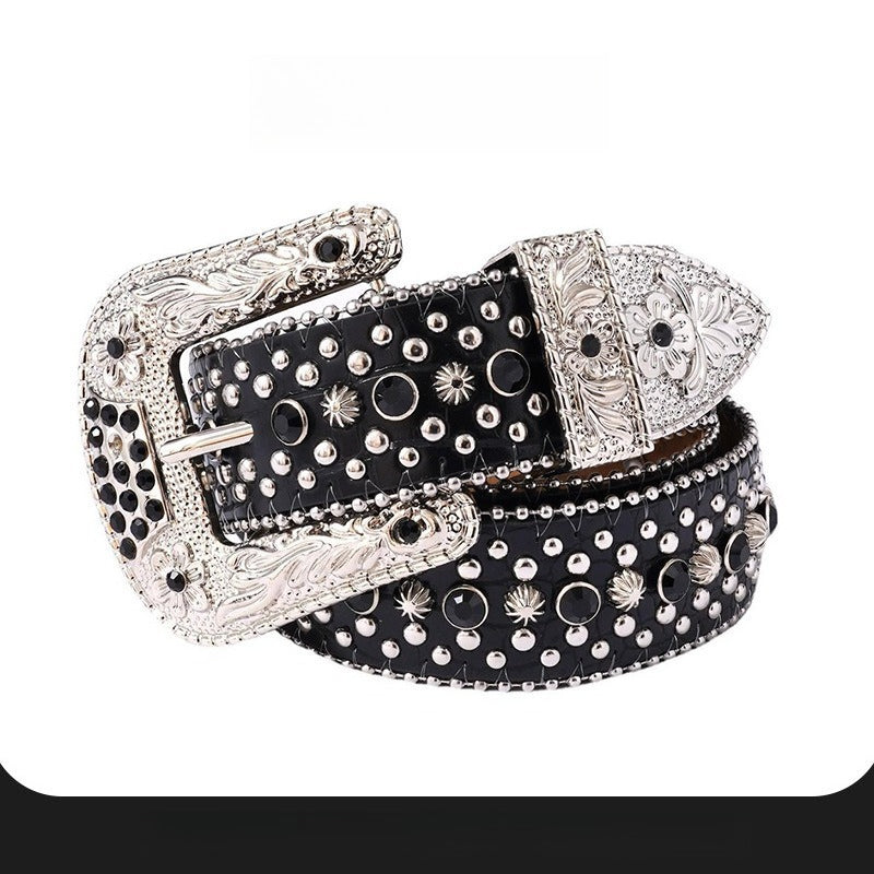 Hip-hop punk rhinestone belt y2k style wide version