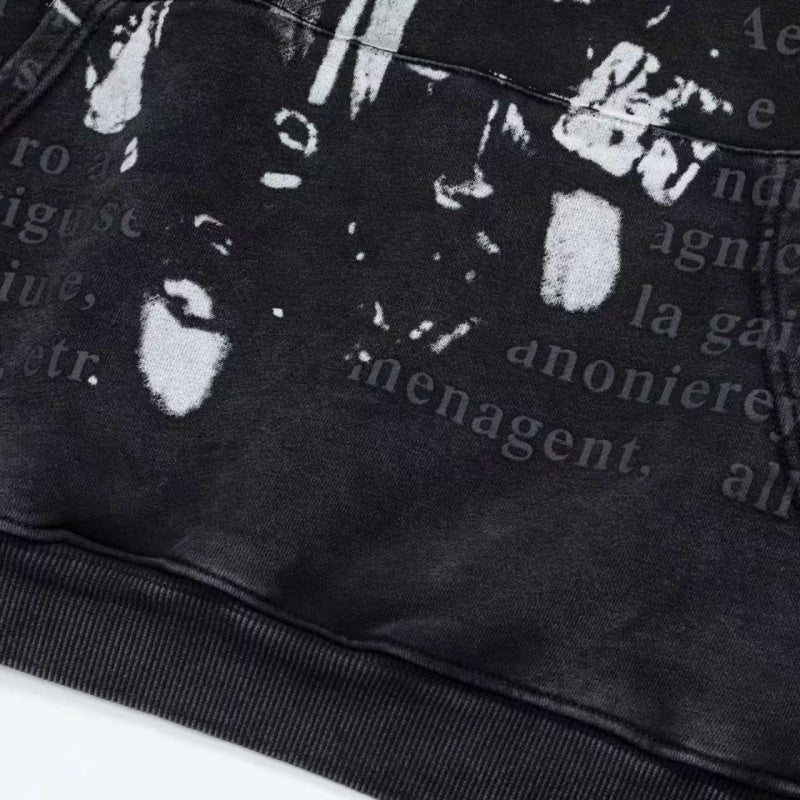 ERD Hoodie Vintage Washed Kangaroo Pocket Double-Sided Letter Portrait Slouchy