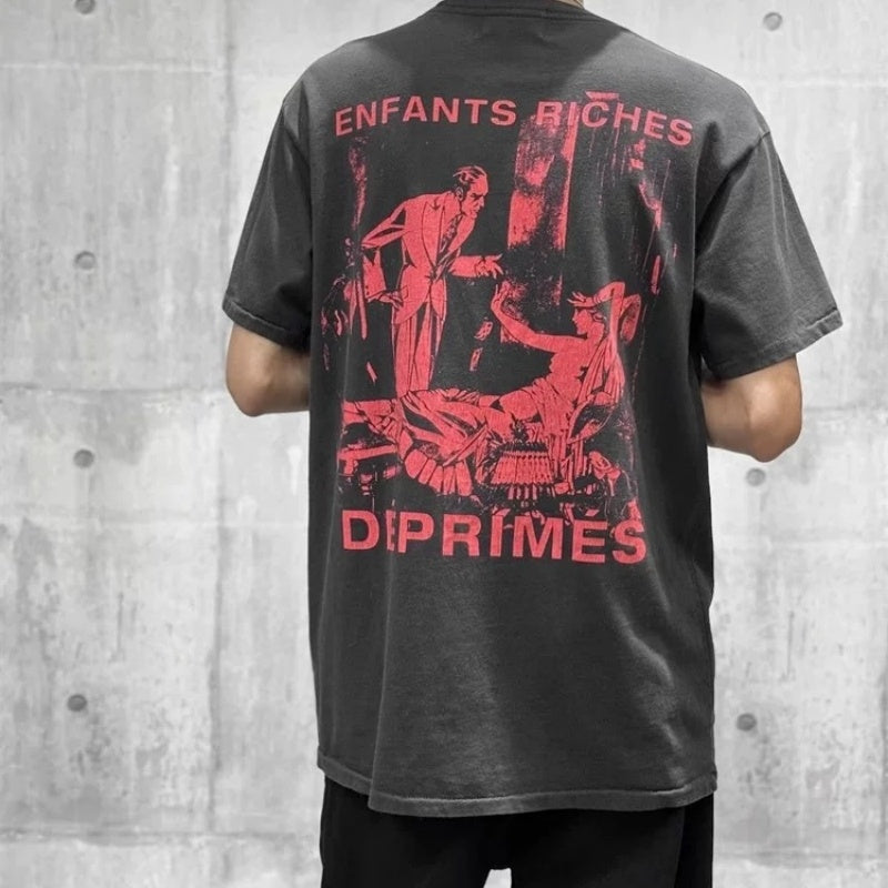 ERD T Shirts Dual Vertical Text Red Portrait Vintage Black Oversized Tee