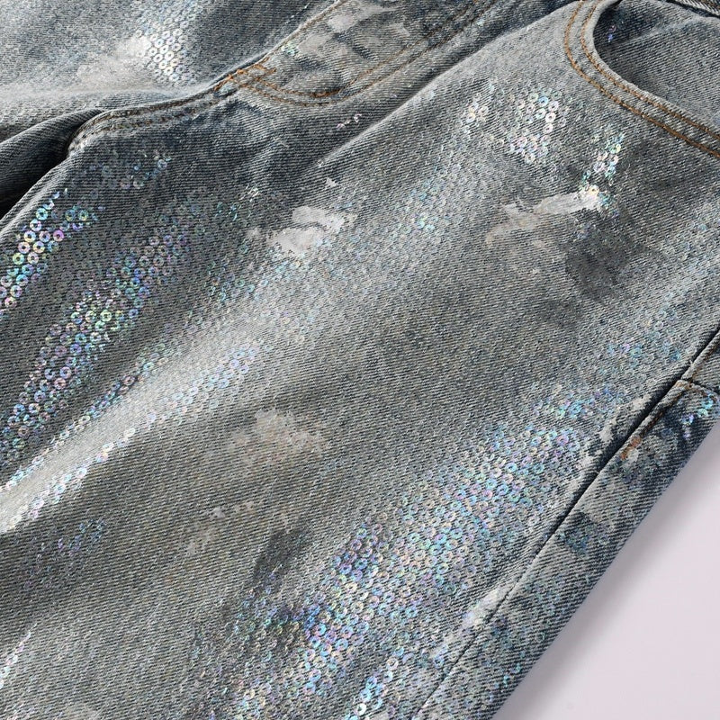 Purple brand Jeans High-quality pure cotton streetwear trousers Oil-finish loose straight-leg trousers
