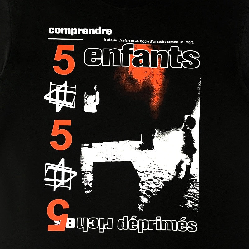 ERD T Shirts Number Text & Back Cross Print Relaxed Streetwear Top