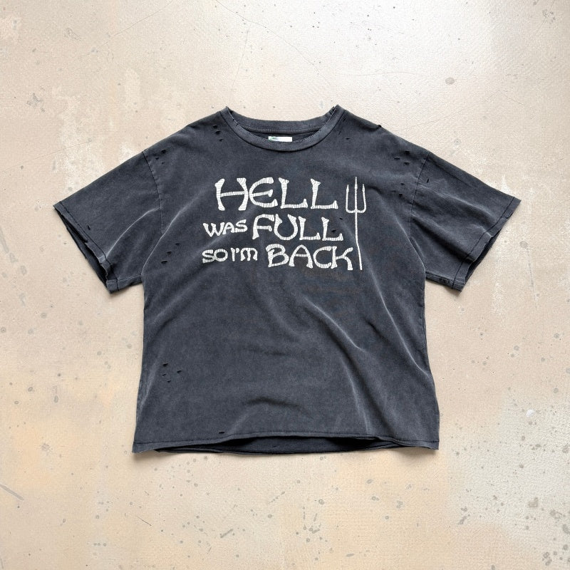 Unisex Vintage T Shirts CHOOOSELF 26SS "HELL WAS FULL SO I'M BACK" Limited Edition – Heavyweight, Washed, Distressed, and Destroyed Streetwear T-Shirt (Boxy/Cropped Punk Style)