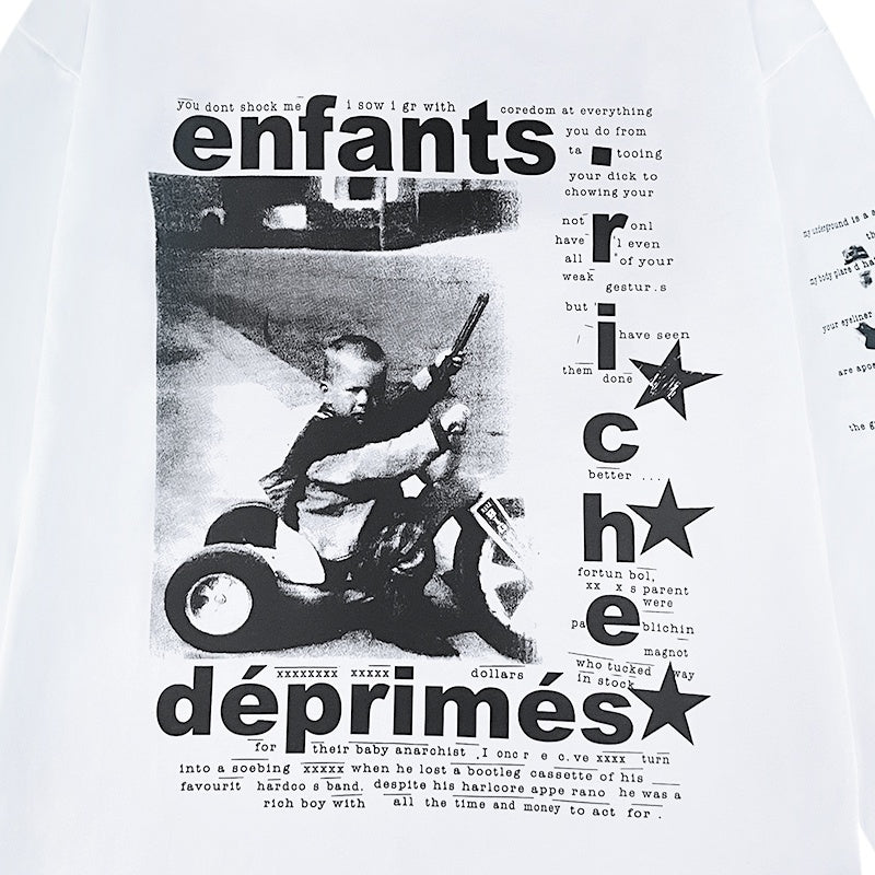ERD Long sleeved shirt  Retro Grunge Long Sleeve Tee Dual-Side Biker Portrait Artwork