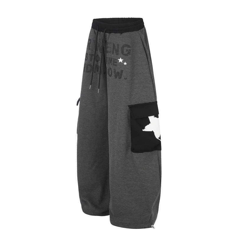 American-style streetwear harem pants Striped Contrast Pocket Baggy Cargo Bottoms