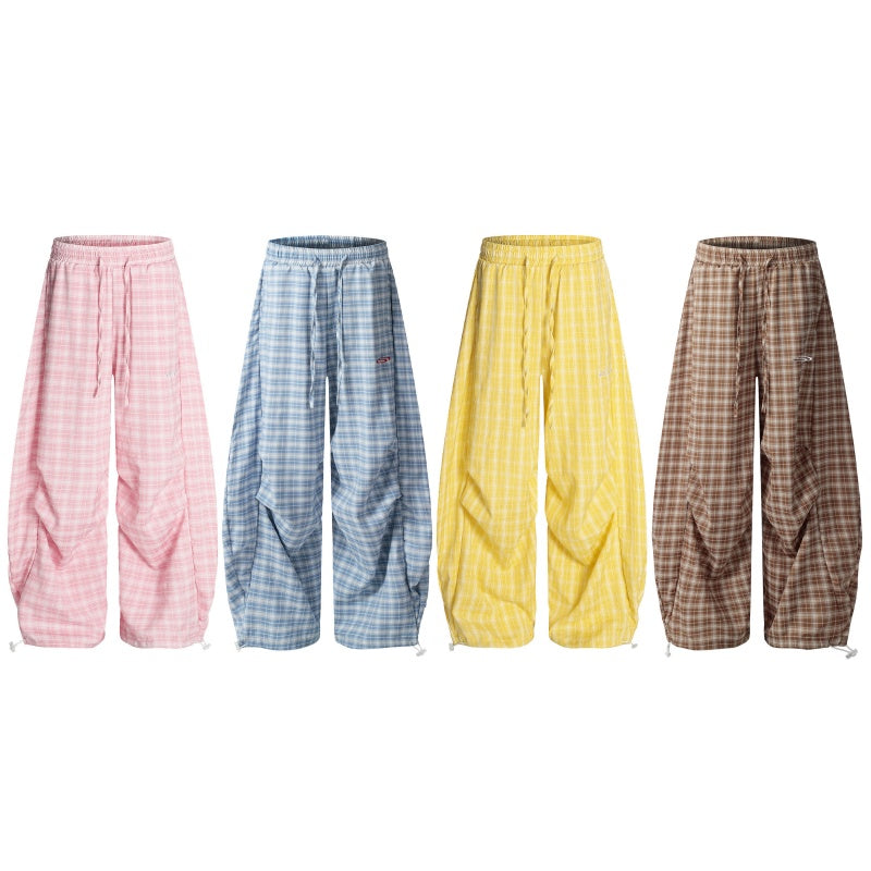 American-style streetwear harem pants Drawstring Waist Checkered Trousers