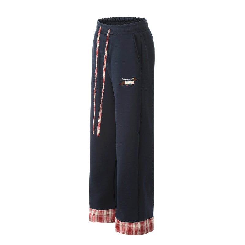 American-style streetwear harem pants Two-Tone Plaid Accent Street Pants (Non-Fleece Lined)