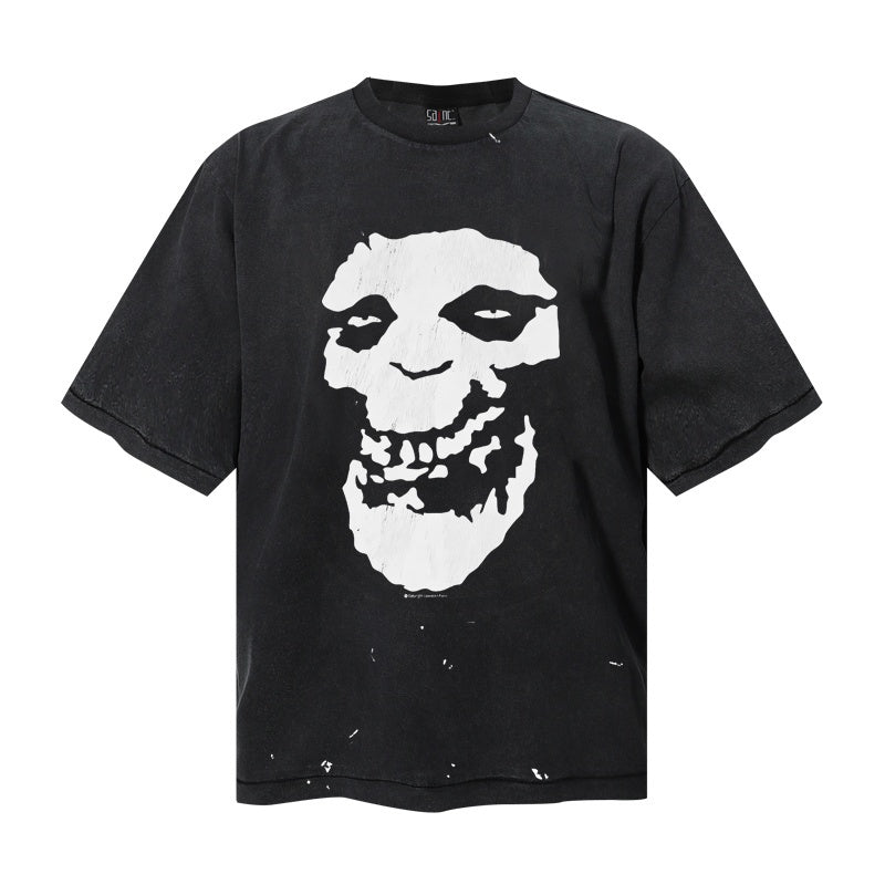Saint Michael T Shirts Punk Classic Big White Fiend Skull Vintage Destroyed Casual Band