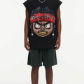 BIG FACE Drop-Shoulder Tank Top High-street vintage style featuring a small neckline, white-ink digital direct-to-garment (DTG) printing, and a heavy-duty, distressed wash finish; crafted from 260g double-yarn plain-knit fabric.